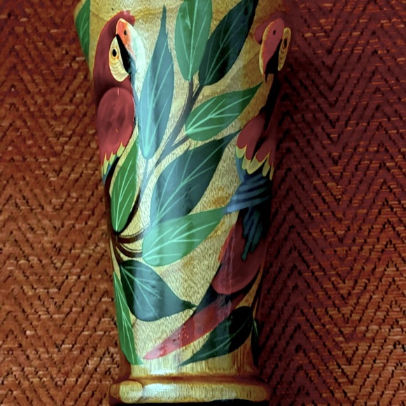 Wooden Hand Turned Hand Painted Scarlet Macaw Vase. - Picture 5 of 9
